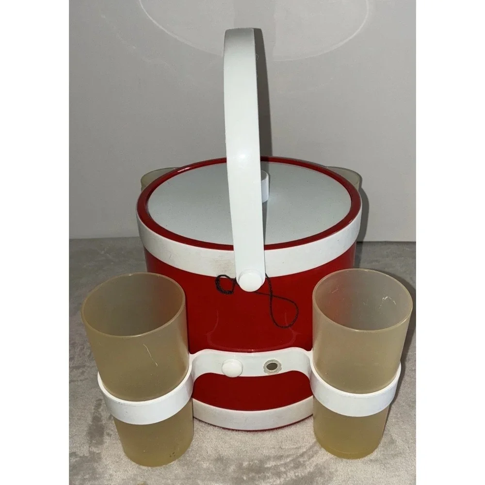 Shelton Ware Ice Bucket Cup Holders Red White Durlane Cups Vintage *flaws